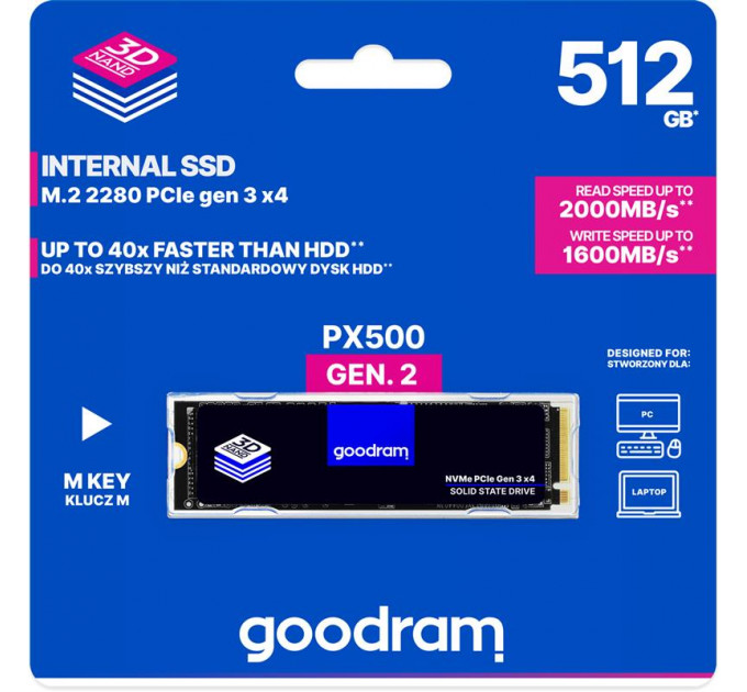 Накопичувач SSD 512GB Goodram PX500 M.2 2280 PCIe 3.0 x4 NVMe 3D TLC (SSDPR-PX500-512-80-G3)