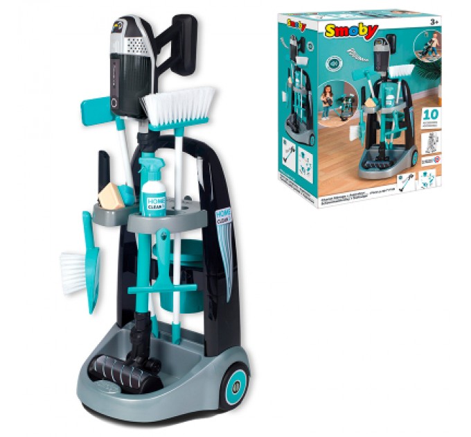Smoby Ігровий набір Smoby Вiзок для прибирания з ручним пилососом Ровента та аксесуари (330319)