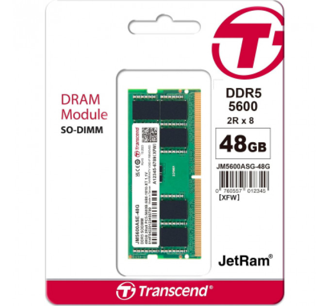 Модуль пам'яті для ноутбука SoDIMM DDR5 48GB 5600 MHz Transcend (JM5600ASE-48G)