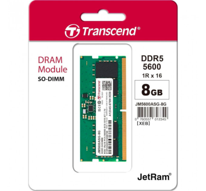 Модуль пам'яті для ноутбука SoDIMM DDR5 8GB 5600 MHz Transcend (JM5600ASG-8G)