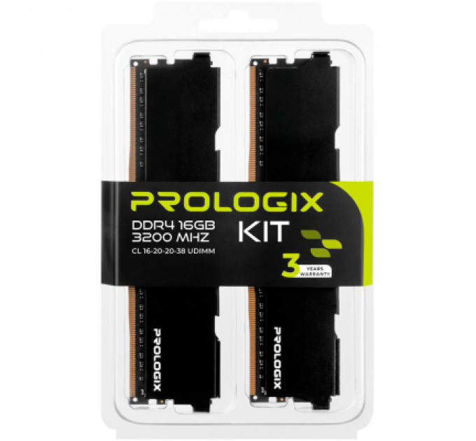 Модуль пам'яті для комп'ютера DDR4 16GB (2x8GB) 3200 MHz Black Prologix (PRO16GB3200B4K)