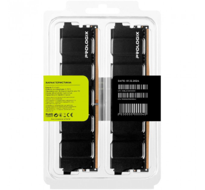 Модуль пам'яті для комп'ютера DDR4 16GB (2x8GB) 3200 MHz Black Prologix (PRO16GB3200B4K)