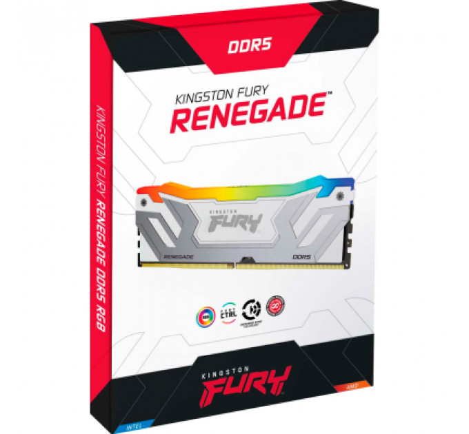 Модуль пам'яті для комп'ютера DDR5 48GB (2x24GB) 8400 MHz Renegade RGB White/Silver Kingston Fury (ex.HyperX) (KF584CU40RWAK2-48)