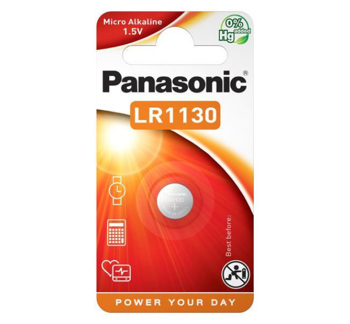 Panasonic Батарейка LR-1130 (389, V10GA, AG10, RW49, G10, GP89A, LR54) Panasonic (LR-1130EL/1B)
