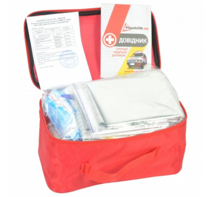 Автомобільна аптечка Poputchik -2 (АМА-2) згідно ДСТУ 3961-2000 футляр м'який червоний 30х1 (02-025-М)