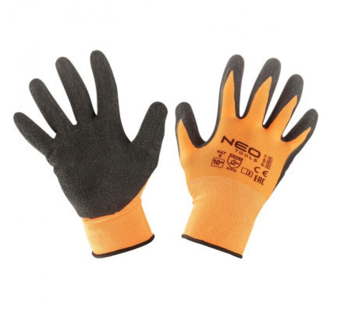 Захисні рукавиці Neo Tools робочі, поліестер з латексним покриттям, р. 10 (97-641-10)