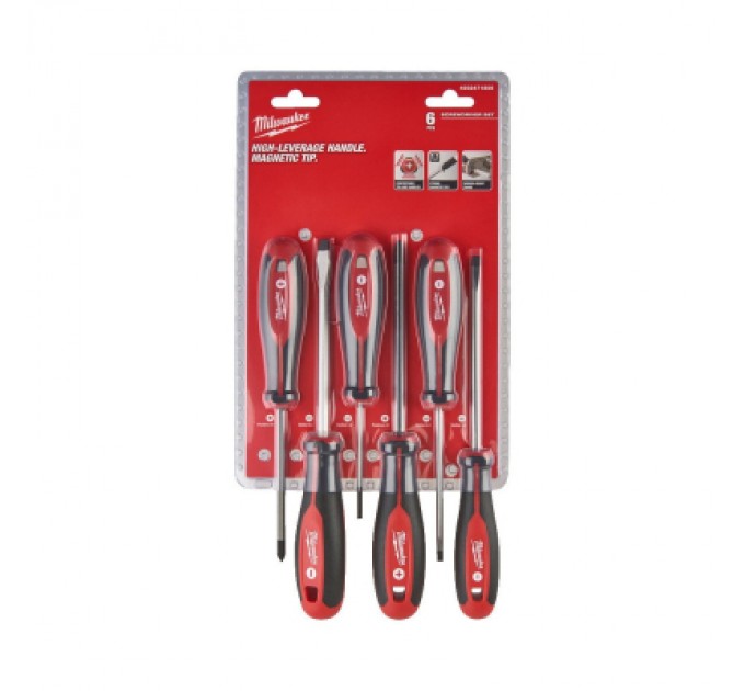 Milwaukee Набір викруток Milwaukee магнітних з тригранною рукояткою PZ1/PZ2/SL3/SL4/SL5.5/SL6.5, 6шт (4932471806)