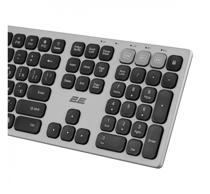 Клавіатура бездротова 2E KS270 WL/BT EN/UKR Grey/Black (2E-KS270WBGR_UA)