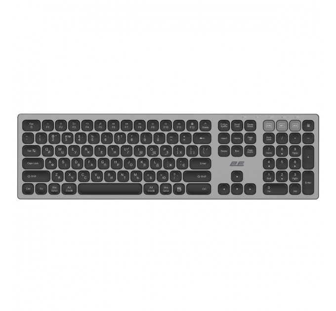 Клавіатура бездротова 2E KS270 WL/BT EN/UKR Grey/Black (2E-KS270WBGR_UA)