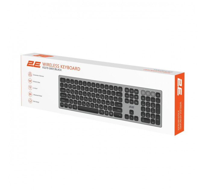 Клавіатура бездротова 2E KS270 WL/BT EN/UKR Grey/Black (2E-KS270WBGR_UA)