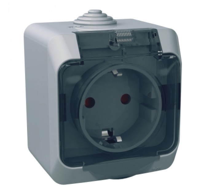 Schneider Electric Розетка Schneider Electric CEDAR 2К+С зі шторками та прозорою кришкою серая IP44 (WDE000643)