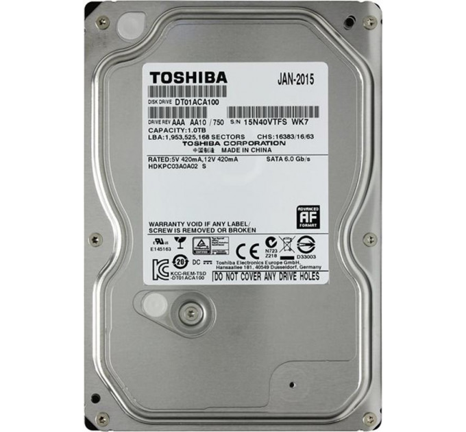 Накопичувач HDD SATA 1.0TB TOSHIBA 7200rpm 32MB (DT01ACA100)_Refurbished