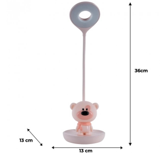 Настільна лампа Kite Bear LED з акумулятором, рожева (K24-492-2-2)