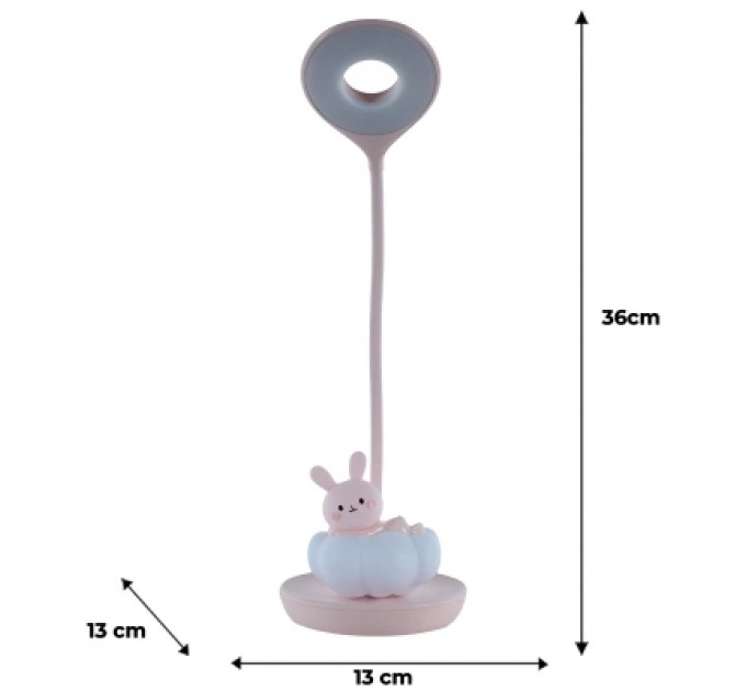 Настільна лампа Kite Cloudy Bunny LED з акумулятором , рожева (K24-493-1-2)