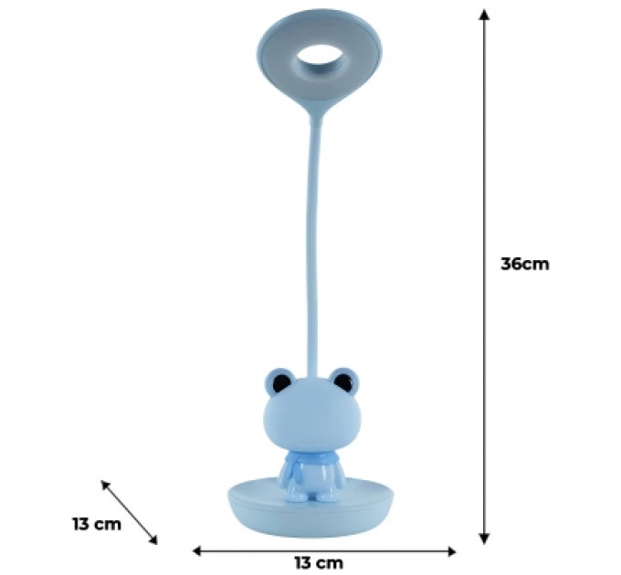 Настільна лампа Kite Froggy LED з акумулятором, блакитна (K24-492-3-3)