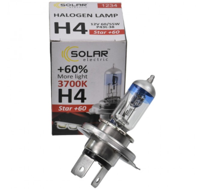 SOLAR Автолампа SOLAR H4 12V 60/55W P43t-38 Starlight + 60 (1234)