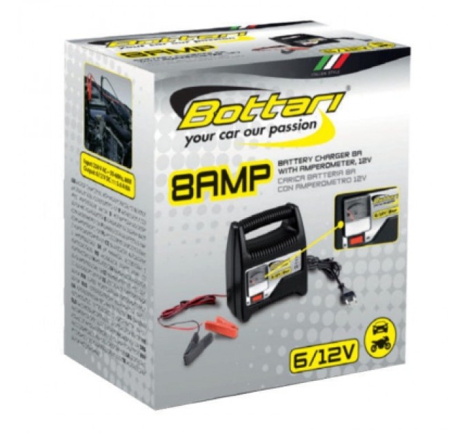 Зарядний пристрій для автомобільного акумулятора Bottari 8A 6V/12V з амперометром (28108-IS)