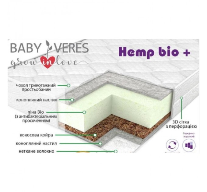 Верес Матрац Верес Hemp Bio+ Aloe vera 200 х 80 х 18 см (52.333.10)