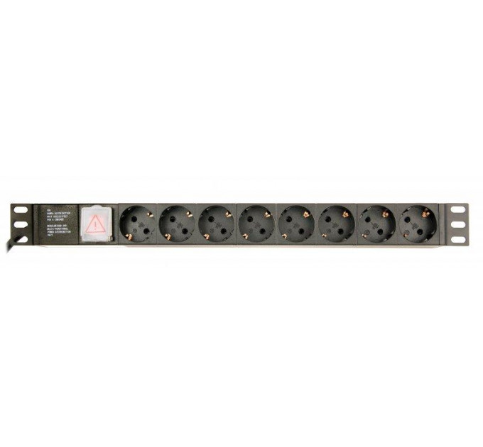 Блок розеток EnerGenie 19" 1U (EG-PDU-014) алюм. корп.,  8 розеток,  16A, 3м, чорний, вилка Schuko