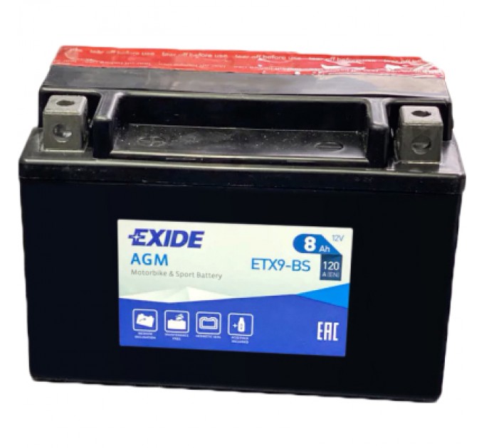 Акумулятор автомобільний EXIDE AGM 8Ah (+/-) (120EN) (ETX9-BS)