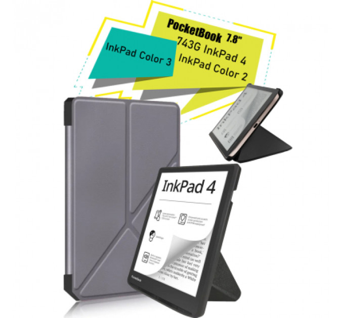 Чохол до електронної книги BeCover Ultra Slim Origami PocketBook 743G InkPad 4/InkPad Color 2/InkPad Color 3 (7.8") Gray (713087)