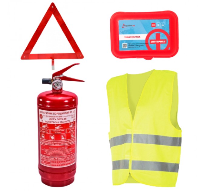 Набір техдопомоги Poputchik з вогнегасником ВП-2 "Економічний" (ВП-2+Знак+Аптечка+Жилет) (33-017-IS)