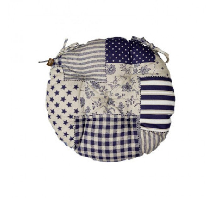 Прованс Подушка на стілець Прованс Печворк синій Господиня D-40 см (4823093451209)