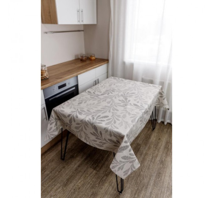 Прованс Скатертина Прованс непромокаюча Simfoni Сіре листя на натюрель 180х136 см (033559)