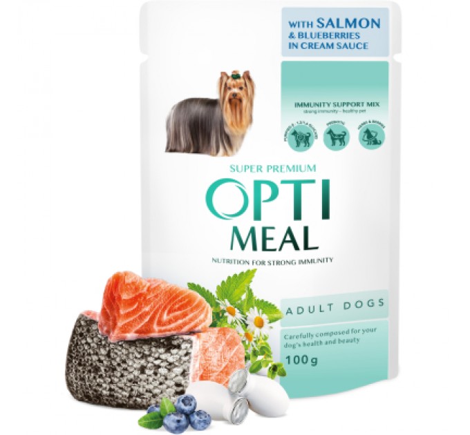 Optimeal Вологий корм для собак Optimeal з лососем та лохиною в соусі 100 г (4820215369725)