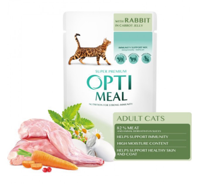 Optimeal Вологий корм для кішок Optimeal з кроликом в морквяному желе 85 г (4820215365840)