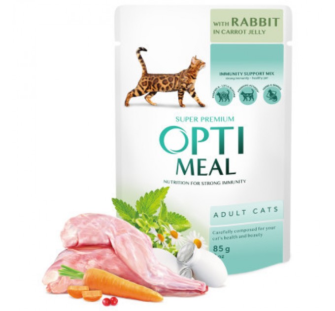 Optimeal Вологий корм для кішок Optimeal з кроликом в морквяному желе 85 г (4820215365840)