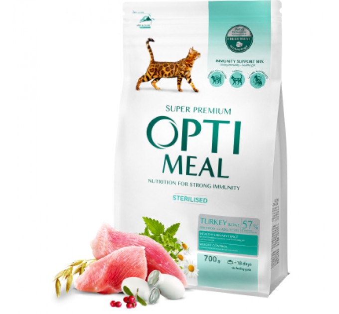 Optimeal Сухий корм для кішок Optimeal для стерилізованих/кастрованих індичка та овес 700 г (4820215369633)