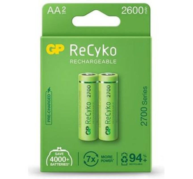 Gp Акумулятор Gp AA R6 ReCyko battery 2600mAh AA (2700Series, 2 battery pack) (270ААHCE-EB2(Recyko) / 4891199186370)