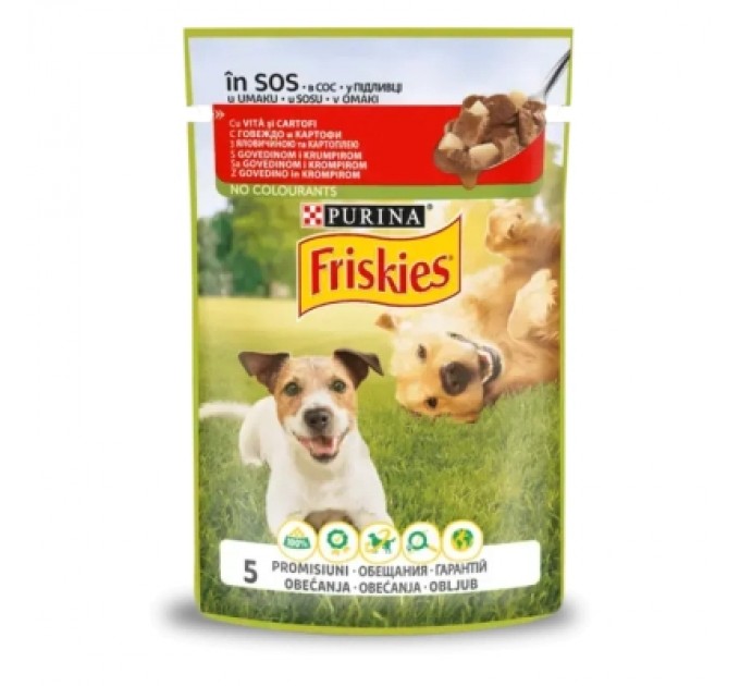 Purina Friskies Вологий корм для собак Purina Friskies з яловичиною та картоплею у підливці 100 г (7613035800823/8445290751034)