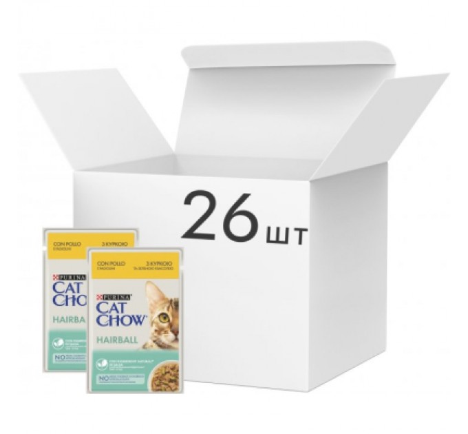 Purina Cat Chow Вологий корм для кішок Purina Cat Chow Hairball з куркою та зеленою квасолею в желе 85г (7613037031393)