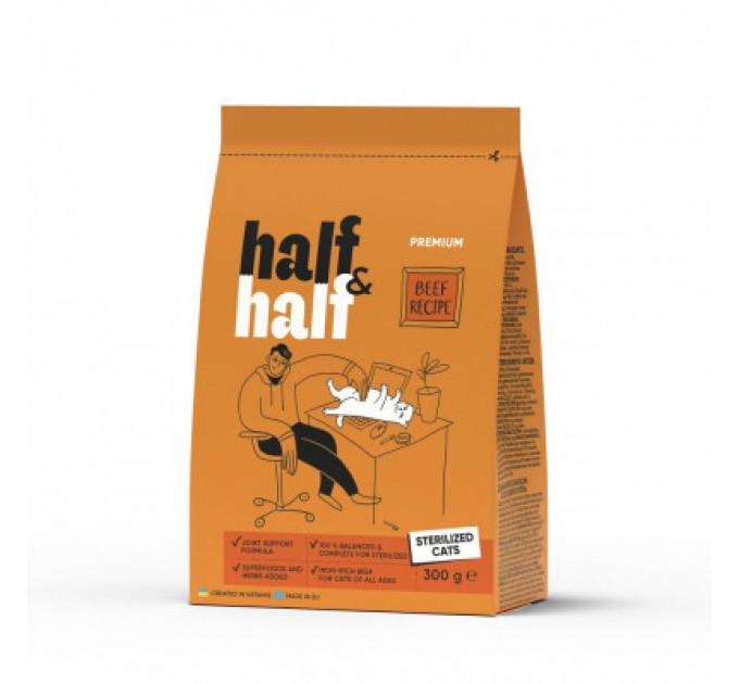 Half&Half Сухий корм для кішок Half&Half для стерилізованих з яловичиною 300 г (4820261920932)
