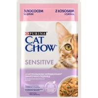 Вологий корм для кішок Purina Cat Chow Sensitive з Лососем та Цукіні в желе 85 г (8445290426574)