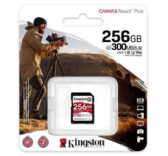 Kingston Карта пам'яті Kingston 256GB SDXC class 10 UHS-II U3 Canvas React Plus (SDR2/256GB)
