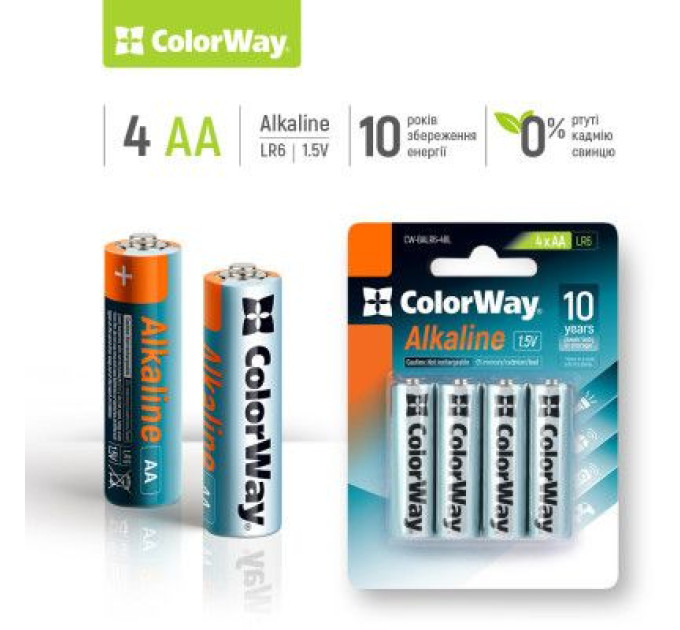 ColorWay Батарейка ColorWay AA LR6 Alkaline Power (лужні) *4 blister (CW-BALR06-4BL)