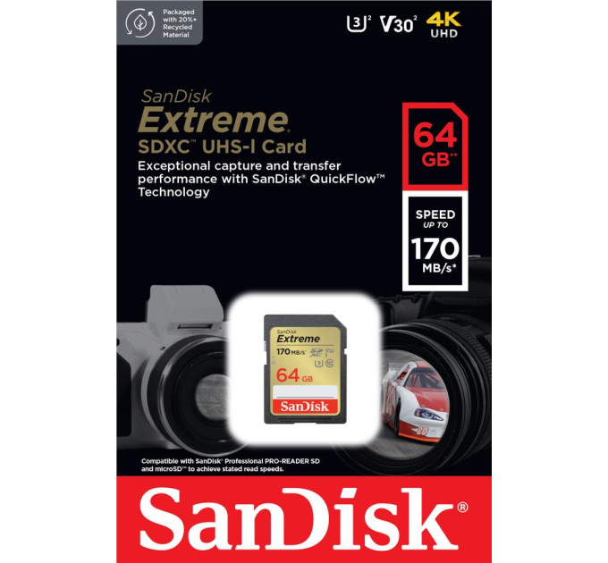 SanDisk Карта пам'яті SanDisk 64GB SD class 10 UHS-I U3 V30 Extreme (SDSDXV2-064G-GNCIN)