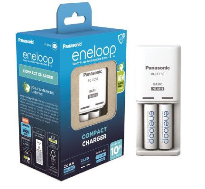 Panasonic Зарядний пристрій для акумуляторів Panasonic Compact Charger + Eneloop 2AA 2000 mAh (K-KJ50MCD20E)