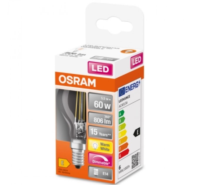 Osram Лампочка Osram LED CL P60 DIM 6,5W/827 230V FIL E14 10x1 (4058075447875)