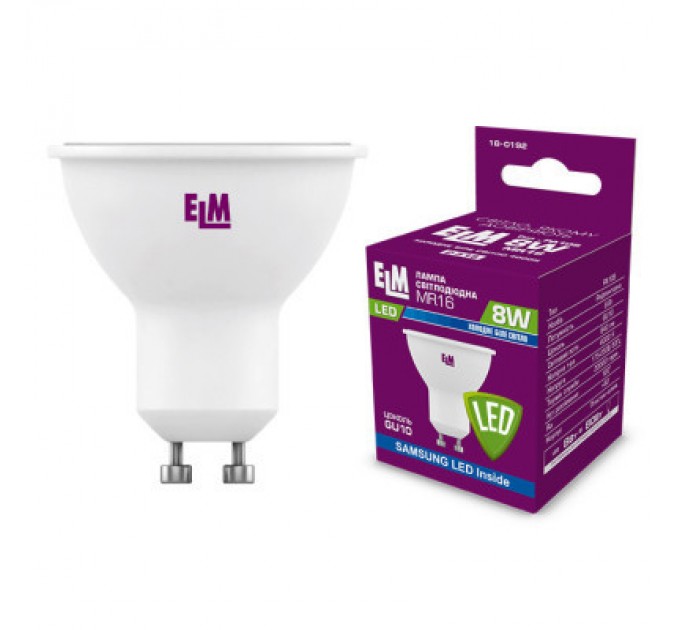 ELM Лампочка ELM MR16 8W PA10S GU10 4000K (18-0192)