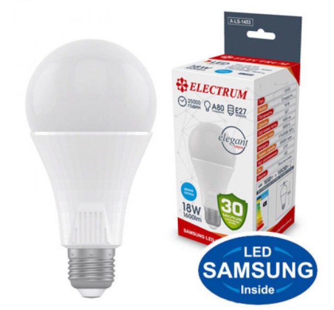 Лампочка Electrum A80 18W PA LS-33 Elegant E27 6500K (A-LS-1453)