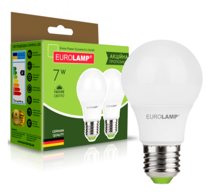 Eurolamp Лампочка Eurolamp LED A60 7W E27 3000K 220V акция 1+1 (MLP-LED-A60-07272(E))