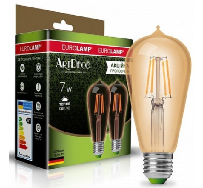 Лампочка Eurolamp ST64 7W E27 2700K (MLP-LED-ST64-07273(Amber))