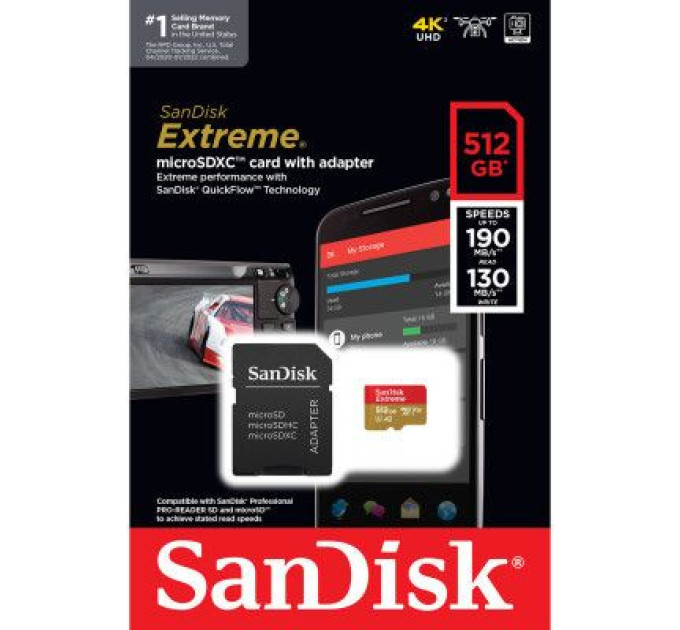 SanDisk Карта пам'яті SanDisk 512GB microSD class 10 UHS-I U3 V30 Extreme (SDSQXAV-512G-GN6MA)