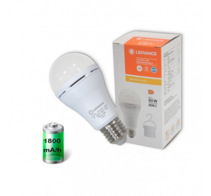 LEDVANCE Лампочка LEDVANCE акумуляторна A60 8W 806Lm 6500К E27 (4099854102431)