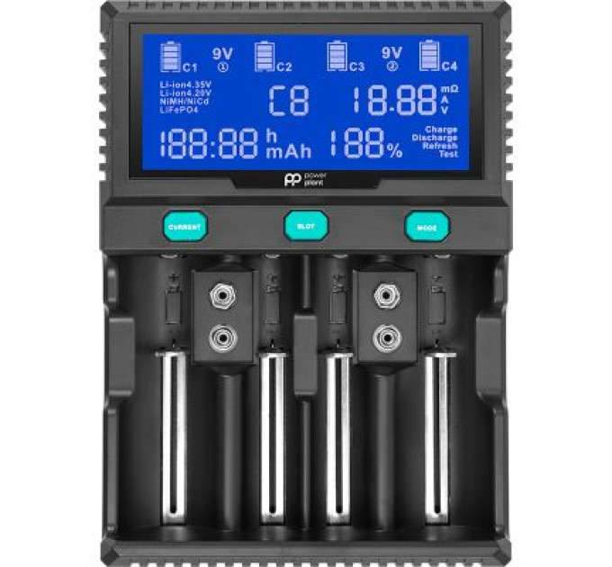 PowerPlant Зарядний пристрій для акумуляторів PowerPlant PP-A4 (Ni-MH,Cd,Li-ion,LiFePO4 / input AC 100V-240V DC 12V) (AA620173)