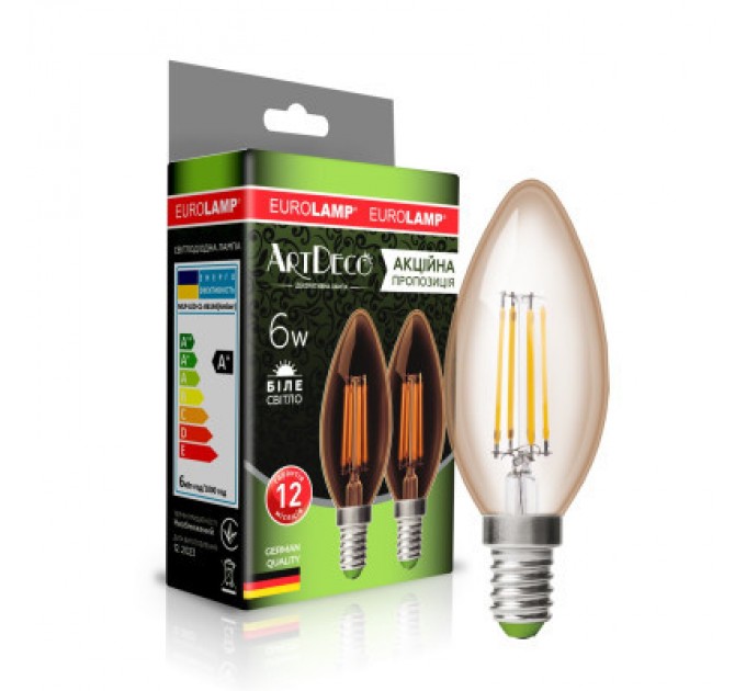 Eurolamp Лампочка Eurolamp LED CL 6W 620 Lm E14 4000K deco 2шт (MLP-LED-CL-06144(Amber))